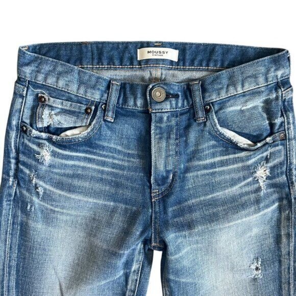 Moussy Vintage Denim Howa Distressed Light Wash Womens Size 27 Mid Rise - Picture 5 of 6